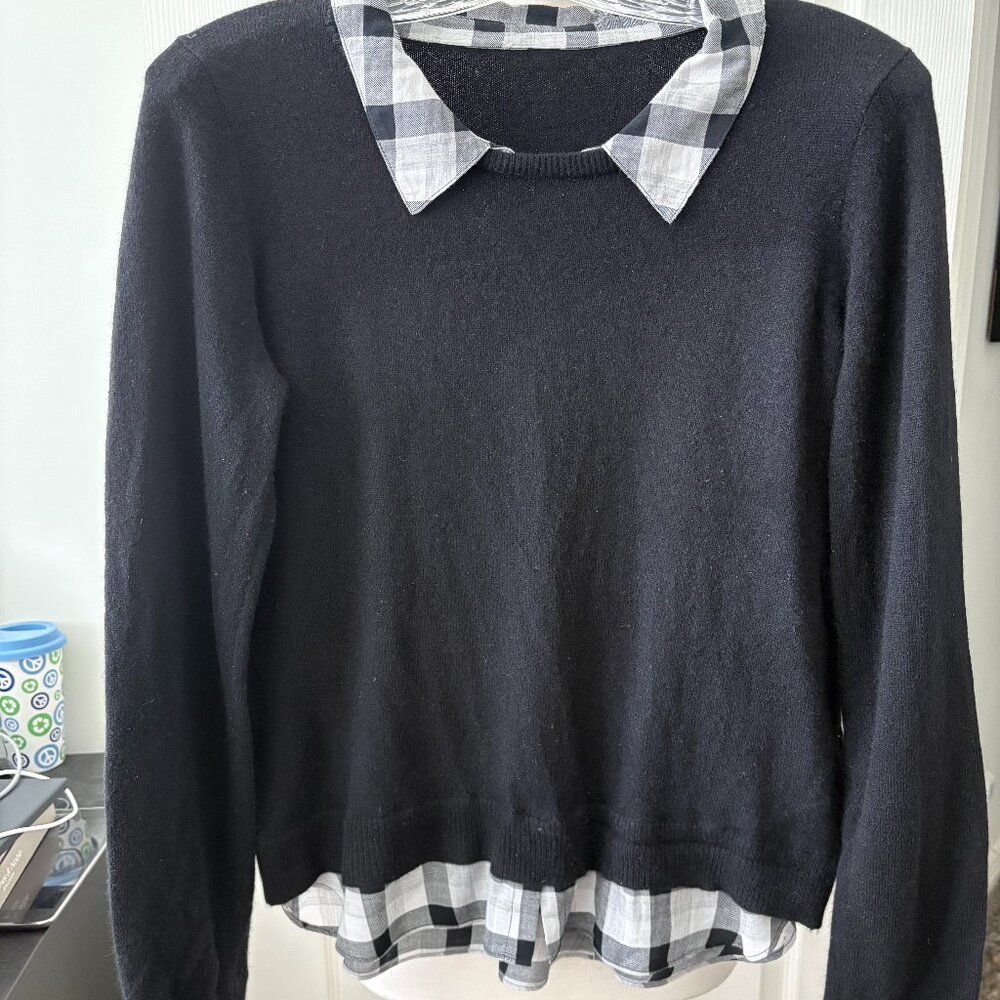 Black and White Long Sleeve Pullover Wool and Cashmere